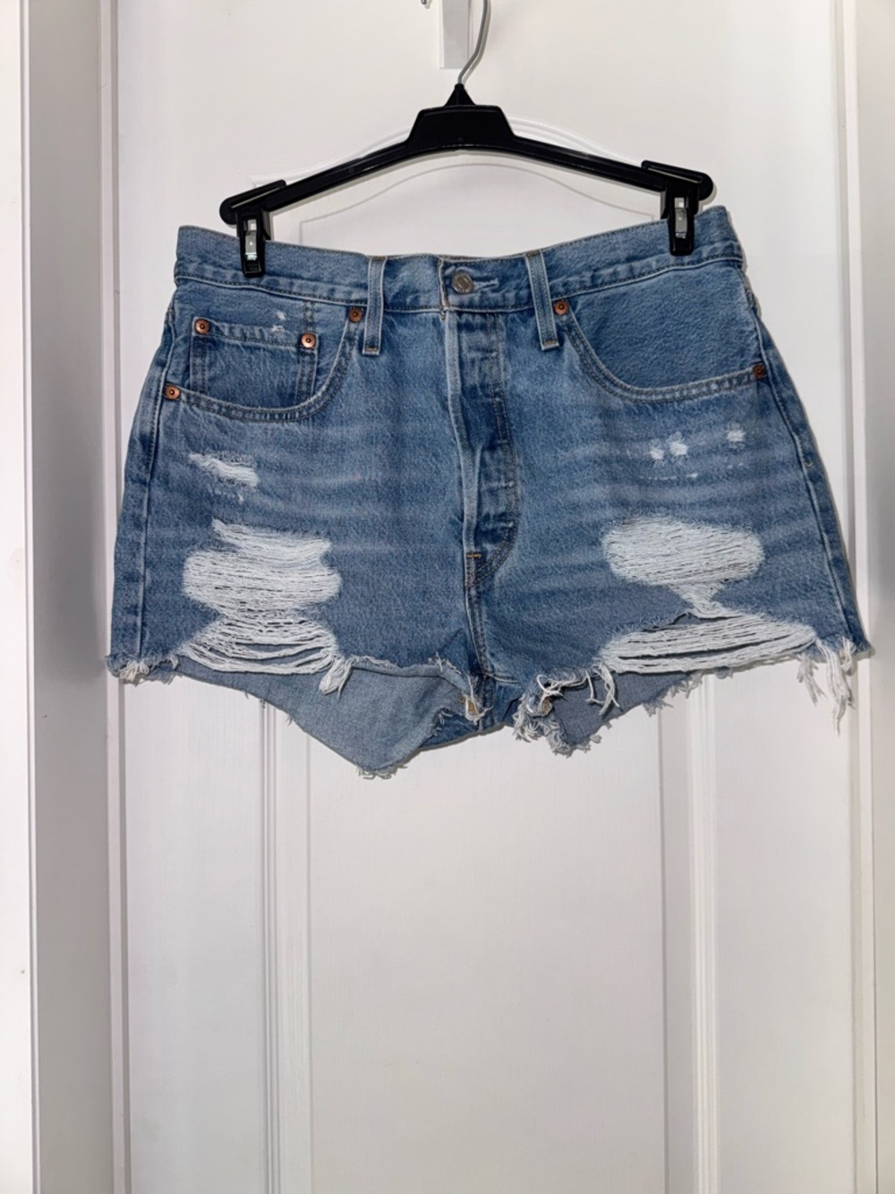 Levi's Light Blue Ripped Denim Cutoff Shorts